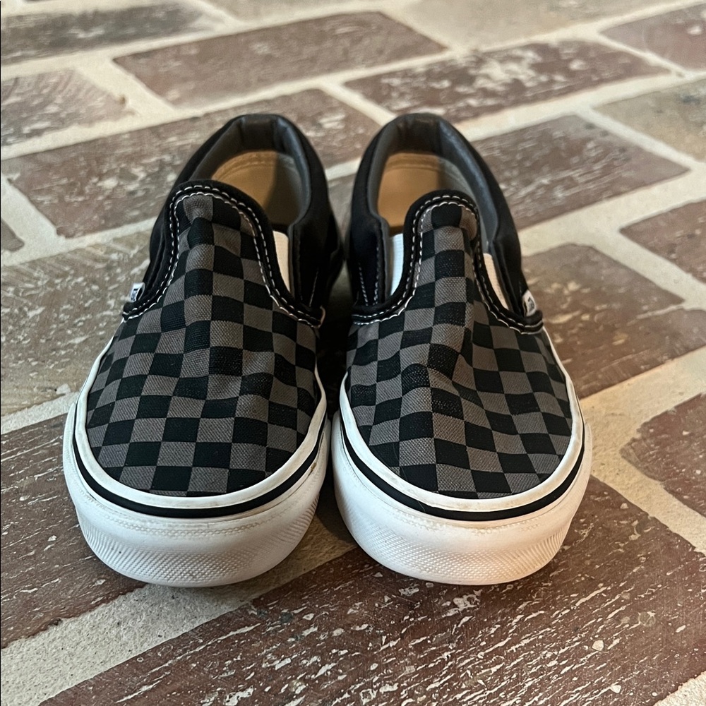 Vans Kids Black and Gray Checkered Slip-On Sneakers